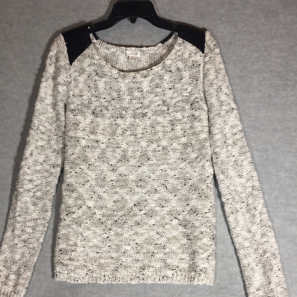 CHARMING CHARLIE Flat Knit w/Metallic Threads & Leather-Like Shoulder Patches